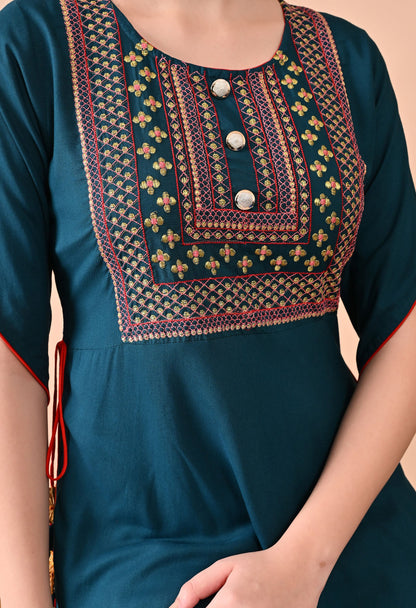 Anam jaipuri  Embroidered Anarkali Kurta In Teal Blue