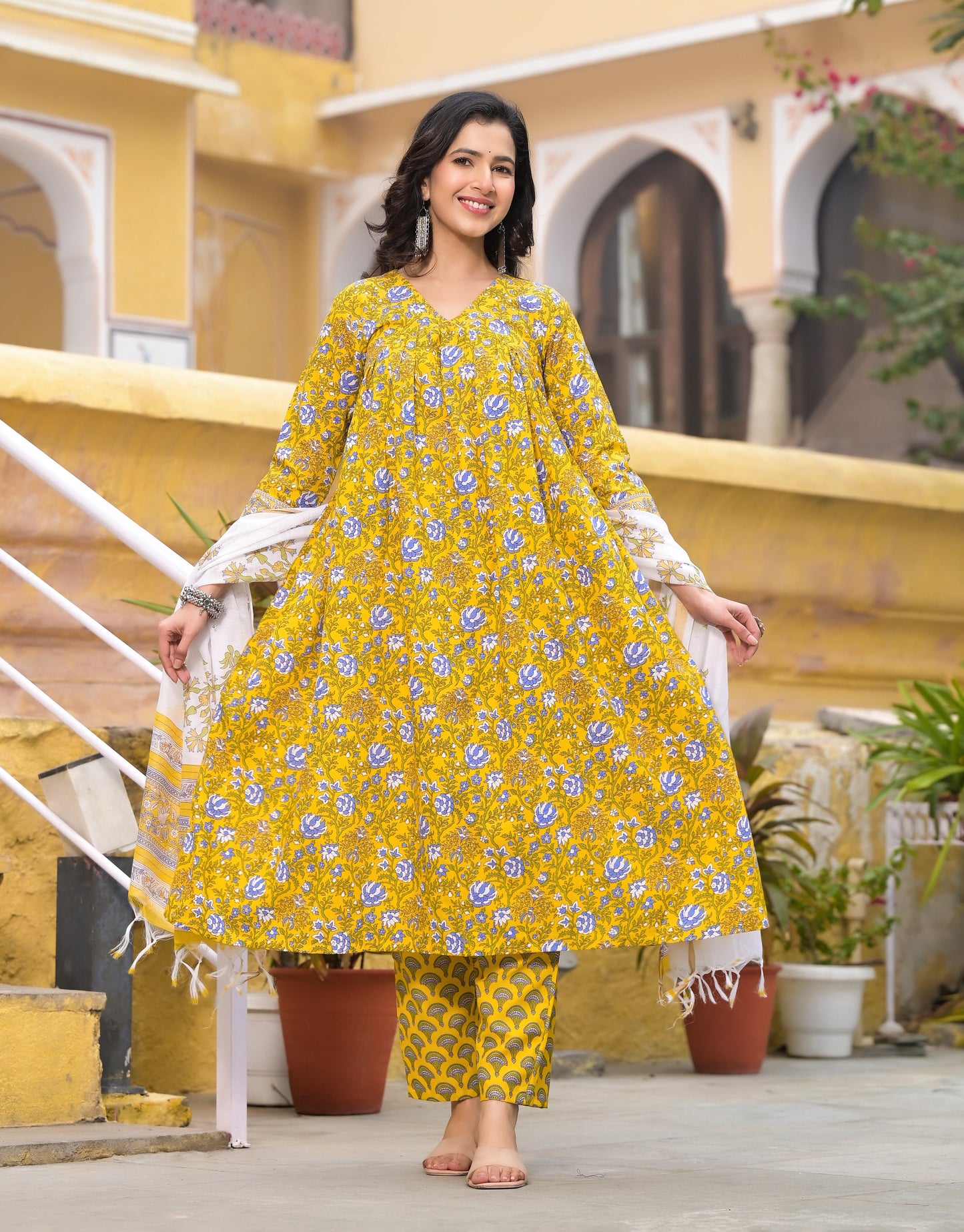 Anam Ethnic Set Women Floral Printed Flared A-Line Kurta and Pant set with Dupatta