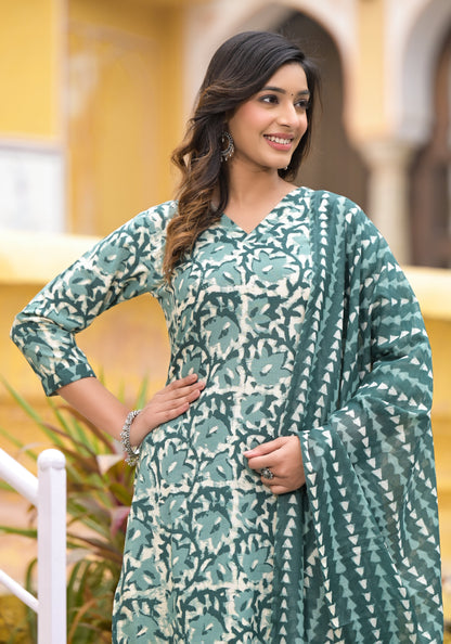 Anam Ethnic Set Women Printed Straight Kurta and Pant set with Dupatta