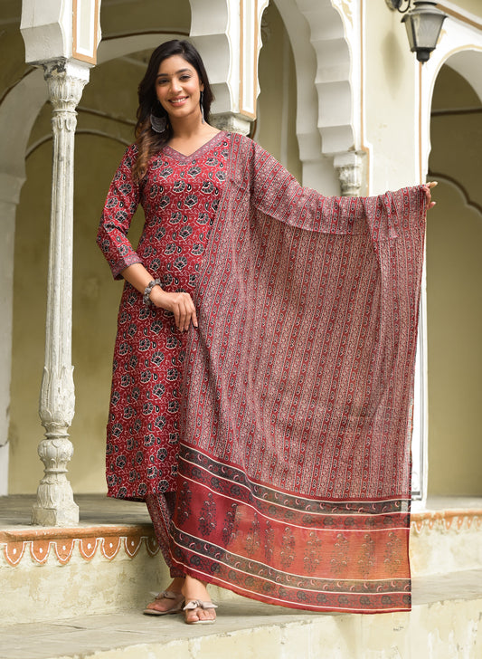 Anam Ethnic Set Women Printed Straight Kurta and Pant set with Dupatta