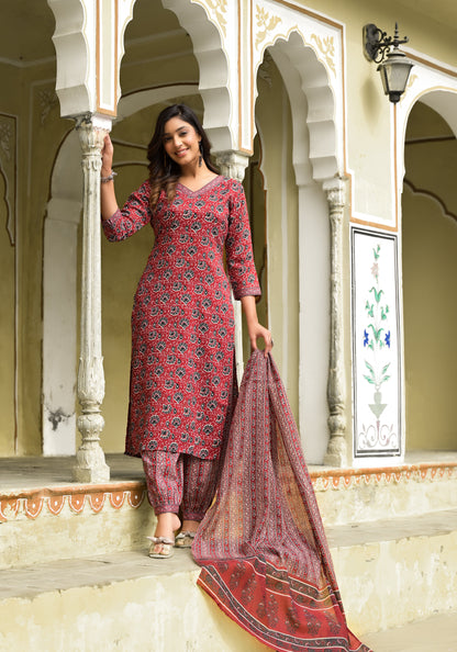 Anam Ethnic Set Women Floral PrintedStraight Kurta and Pant set with Dupatta