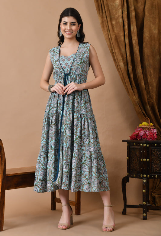 Anam jaipuri  Printed Anarkali Dress In Light Blue