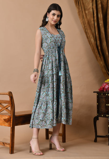 Anam jaipuri  Printed Anarkali Dress In Light Blue