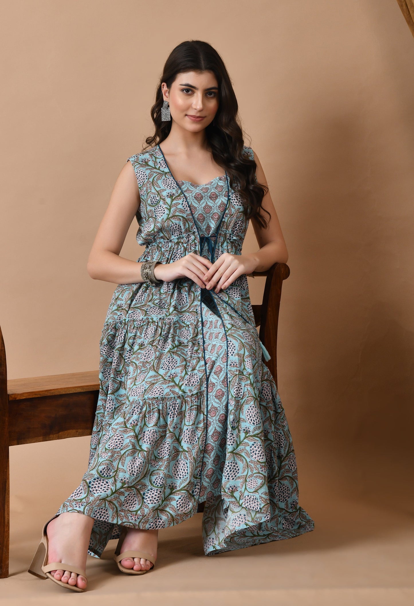 Anam jaipuri  Printed Anarkali Dress In Light Blue