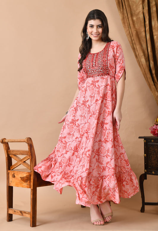 Anam jaipuri  Embroidered Long Anarkali kurta in Pink