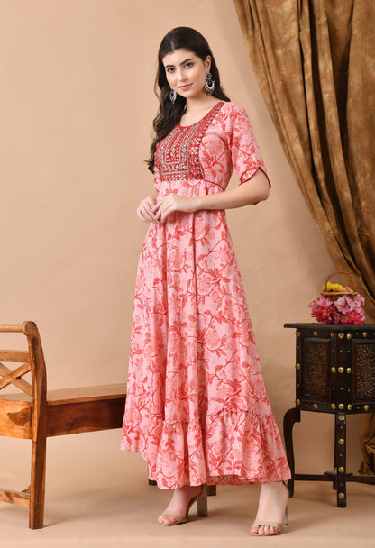 Anam jaipuri  Embroidered Long Anarkali kurta in Pink