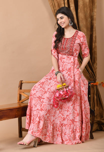 Anam jaipuri  Embroidered Long Anarkali kurta in Pink