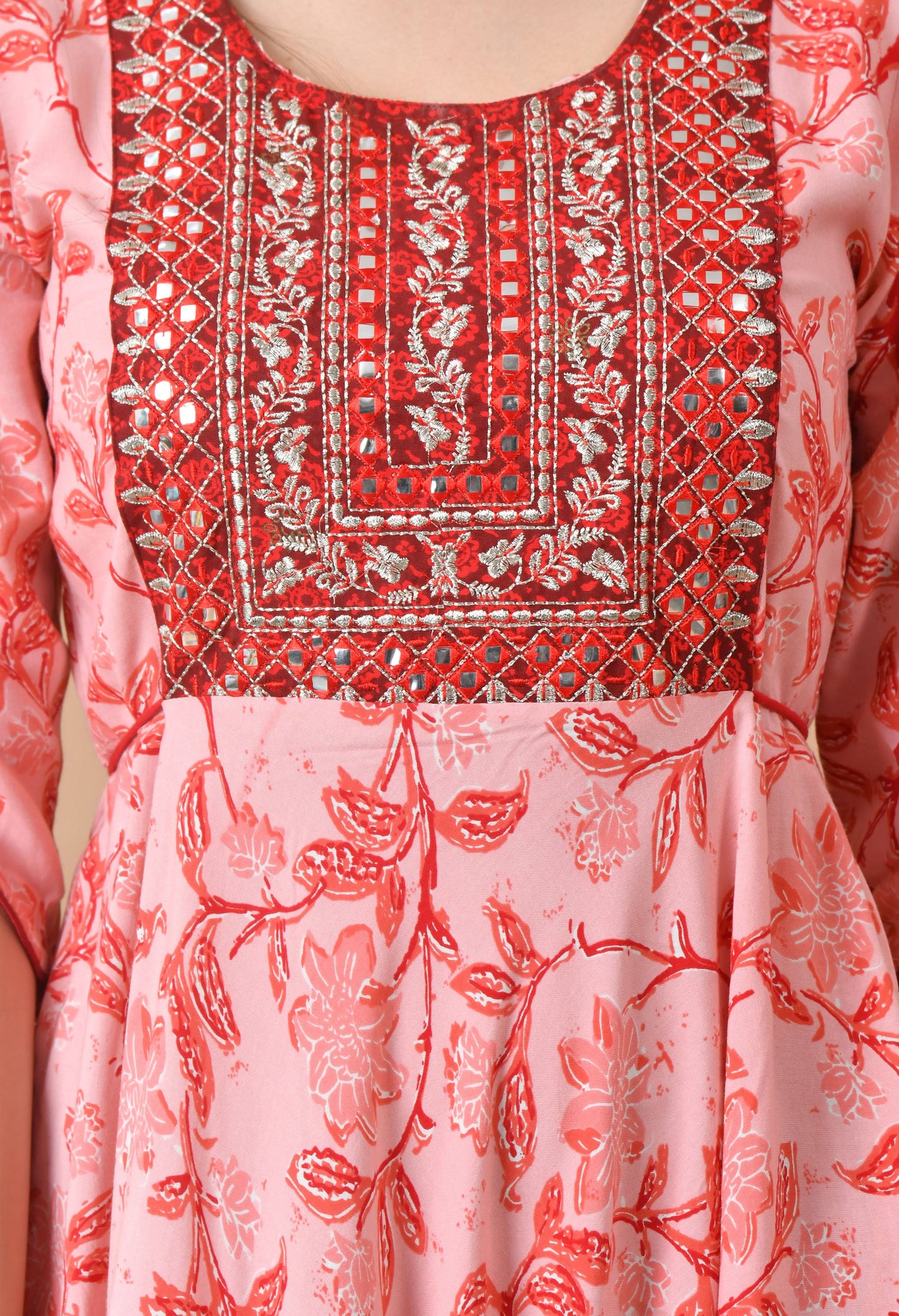 Anam jaipuri  Embroidered Long Anarkali kurta in Pink