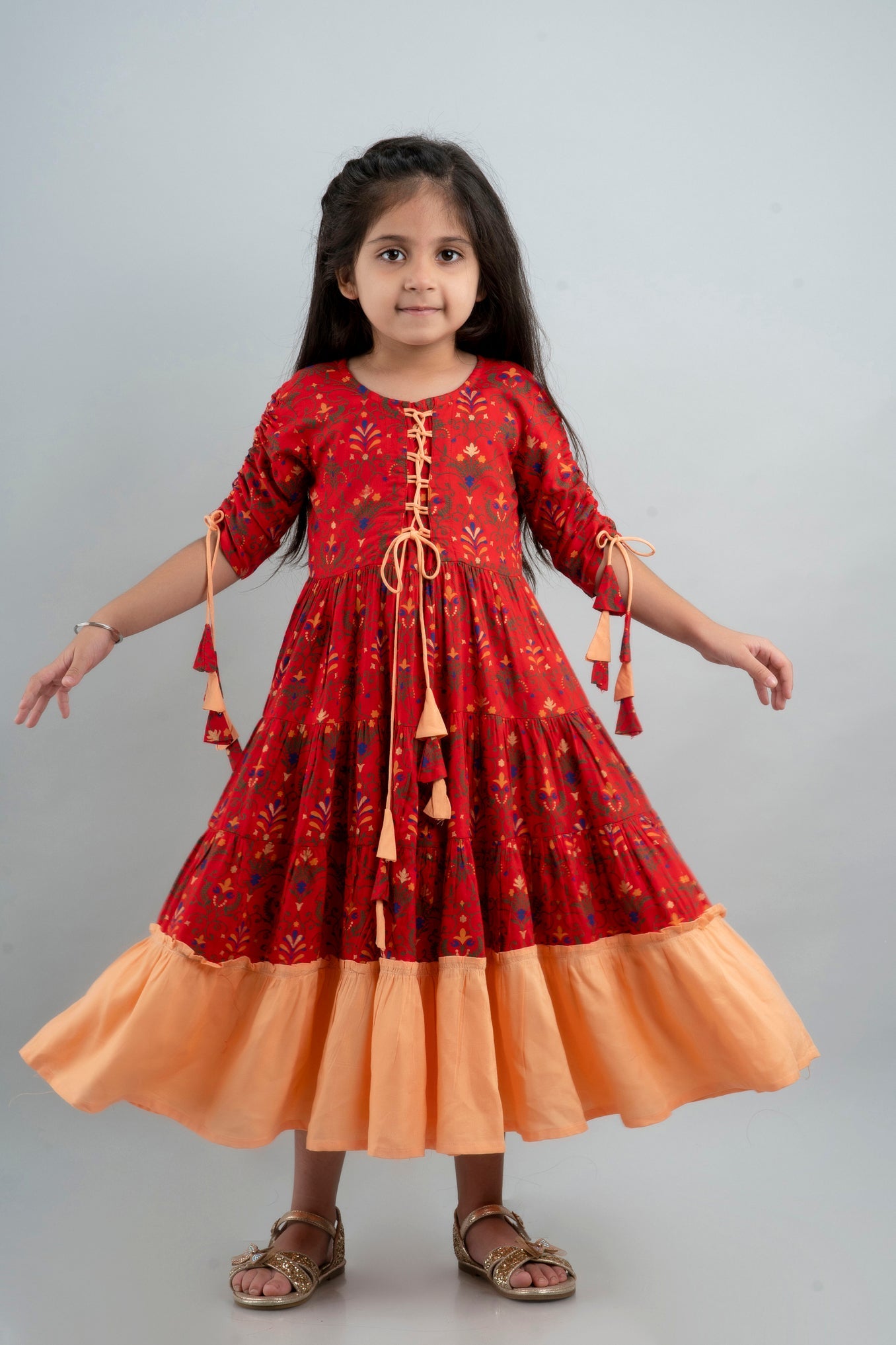 Anam jaipuri Girls Anarkali Kurta in Red & Pink