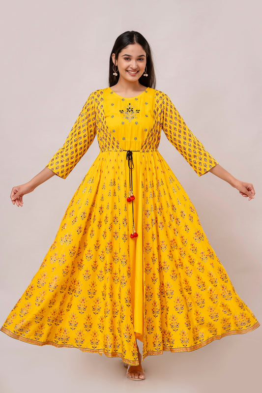 Anam jaipuri Embroidered Anarkali Dress Solid Viscos Rayon