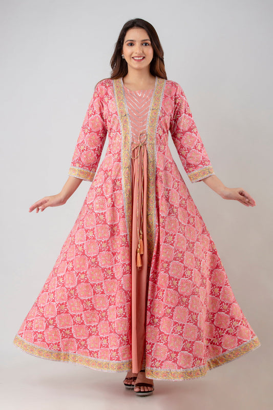 Anam jaipuri Gota Patti Anarkali kurta in Pink