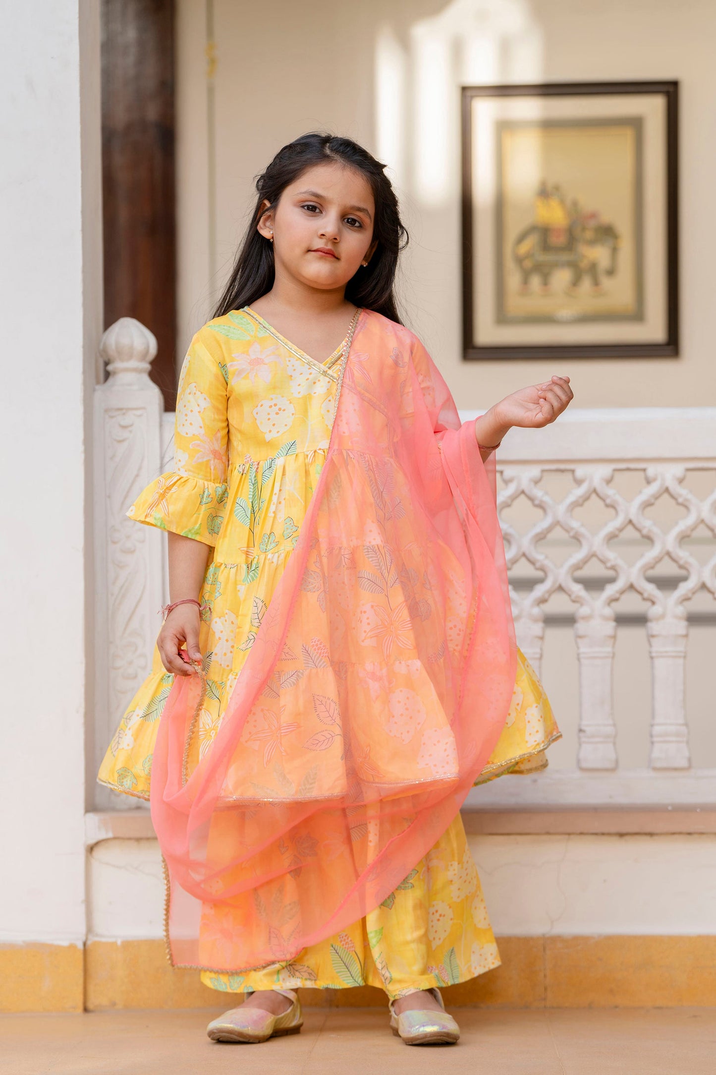 Cutie Diva Girls Festive Kurta & Sharara Set With Dupatta