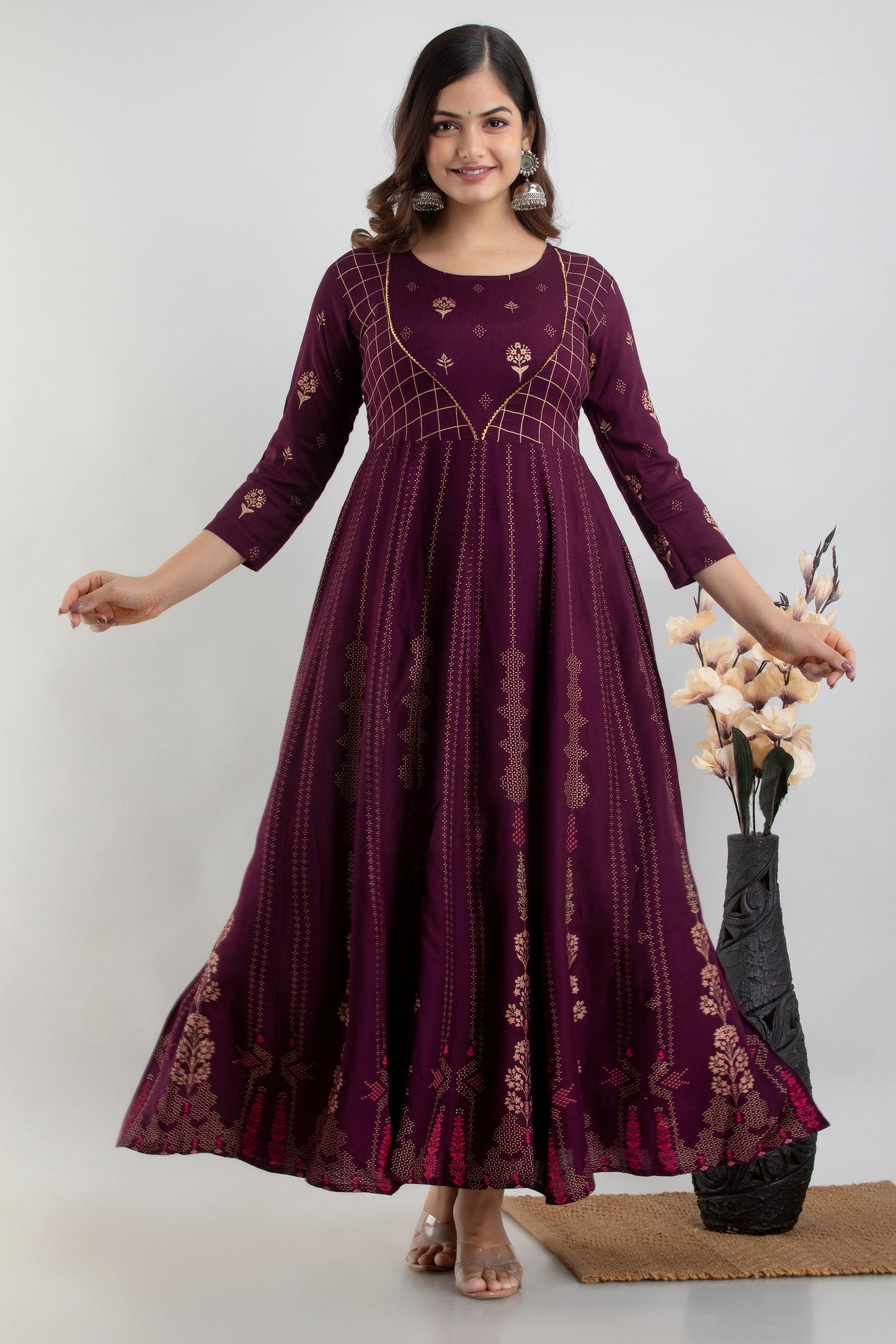 Anam jaipuri Anarkali Party Festive Wear Flared Long Kurta In Wine