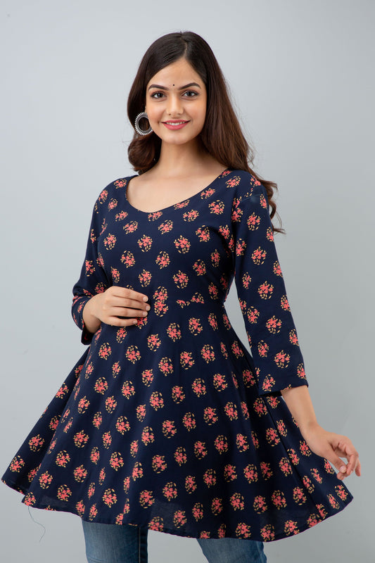 Anam jaipuri Floral Printed Tunic In Blue