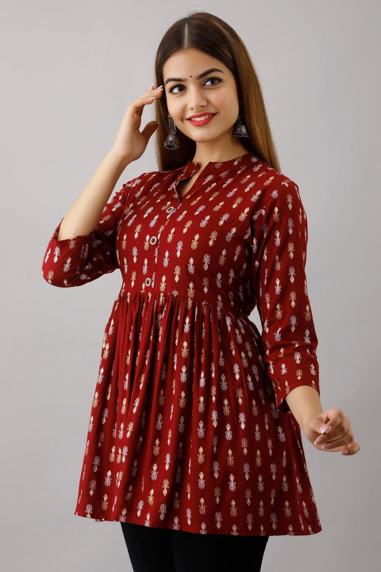 Anam jaipuri Maroon Printed Tunic in Rayon