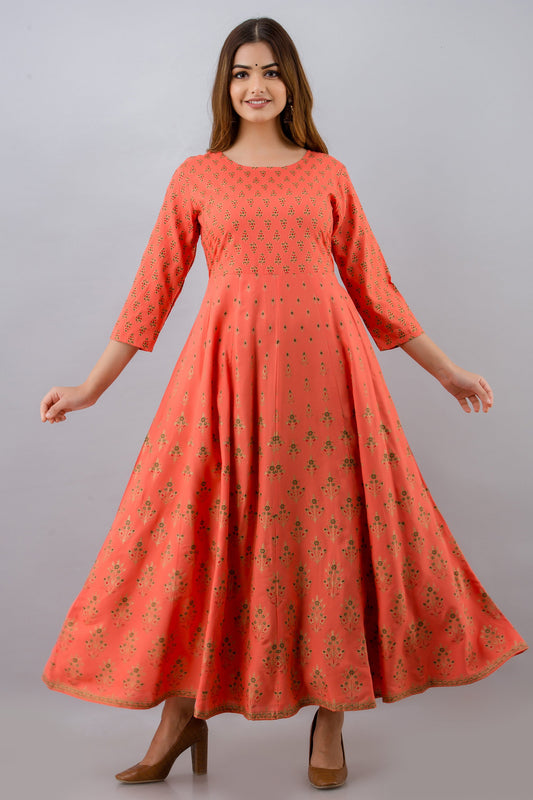 Anam jaipuri Gold Printed Anarkali Flared Kurta In Pink