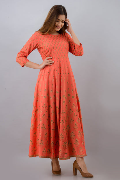 Anam jaipuri Gold Printed Anarkali Flared Kurta In Pink