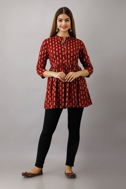 Anam jaipuri Maroon Printed Tunic in Rayon