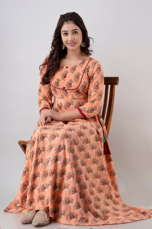 Anam jaipuri Anarkali Printed Flared Tie Up Party Wear Long Kurta