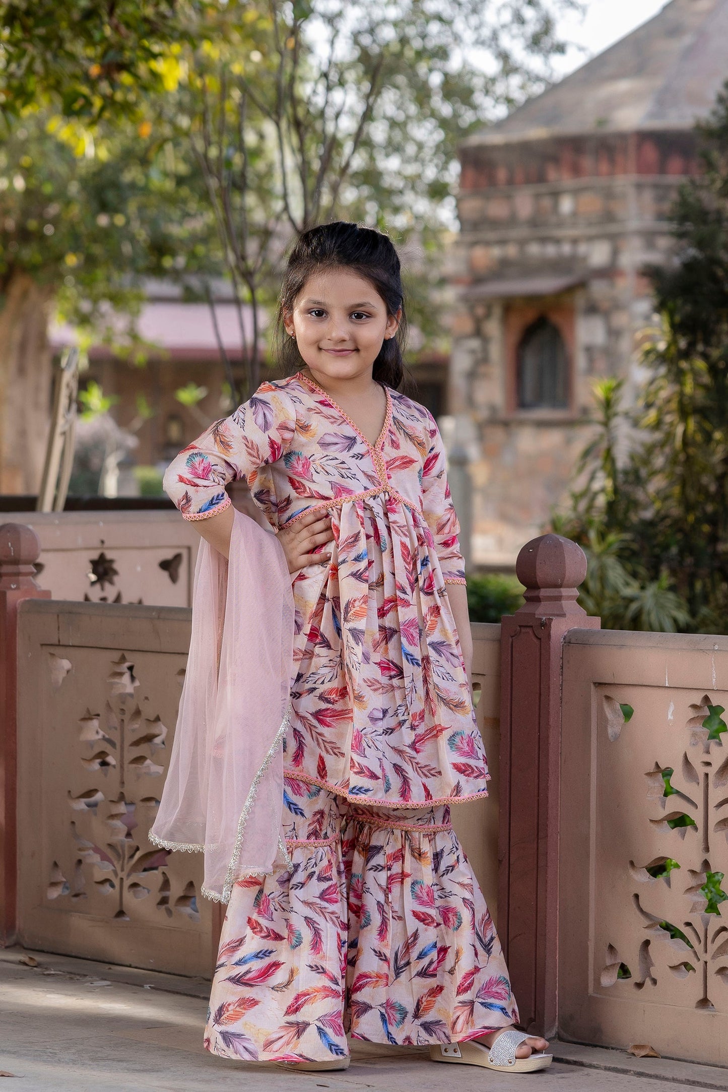 Cutie Diva Girls Festive Kurta & Sharara Set With Dupatta