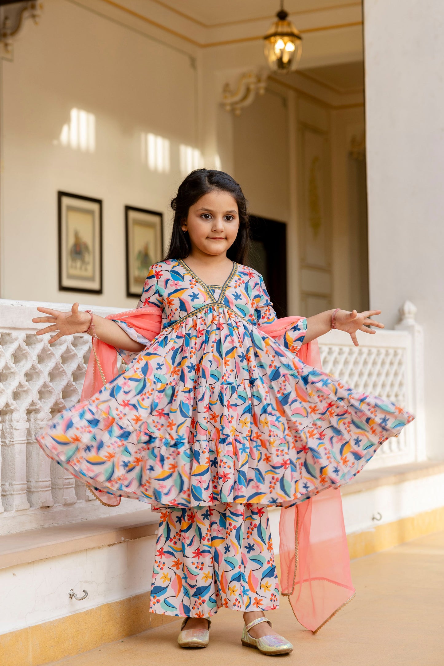 Cutie Diva Girl's Kids Festive Kurta & Sharara Set With Dupatta