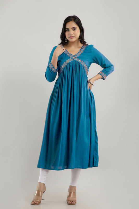 Anam jaipuri Embroidered Aliya Cut Kurta