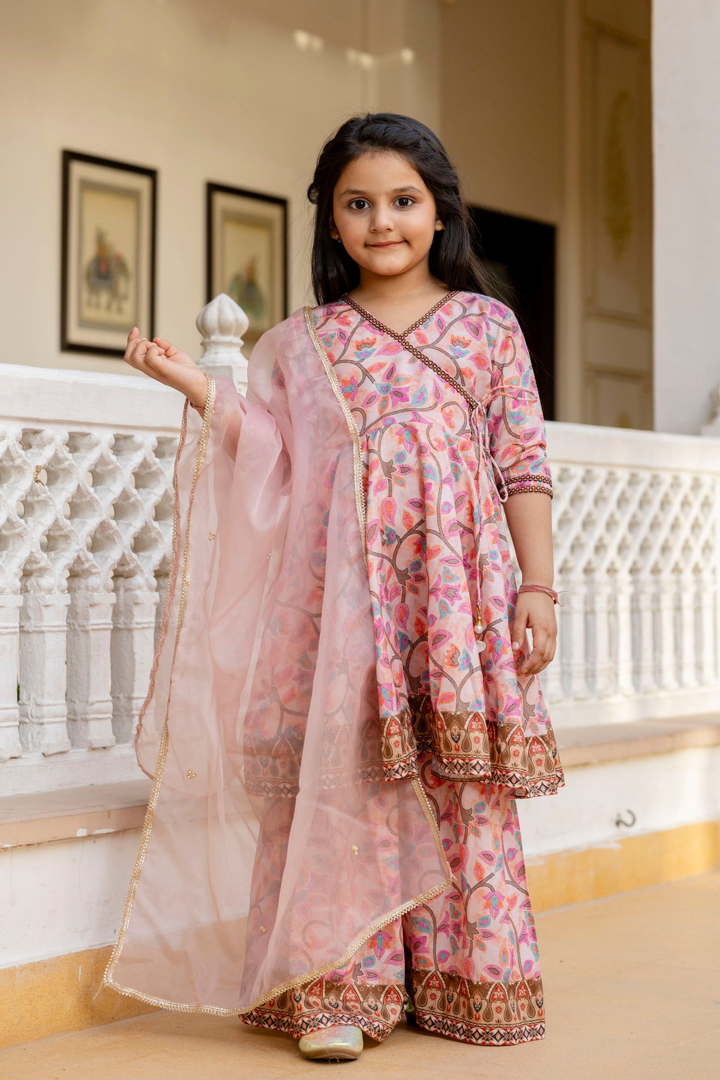 Cutie Diva Girl's Kids Festive Kurta Sharara Set With Dupatta