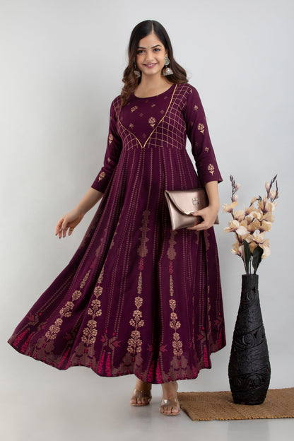 Anam jaipuri Anarkali Party Festive Wear Flared Long Kurta In Wine