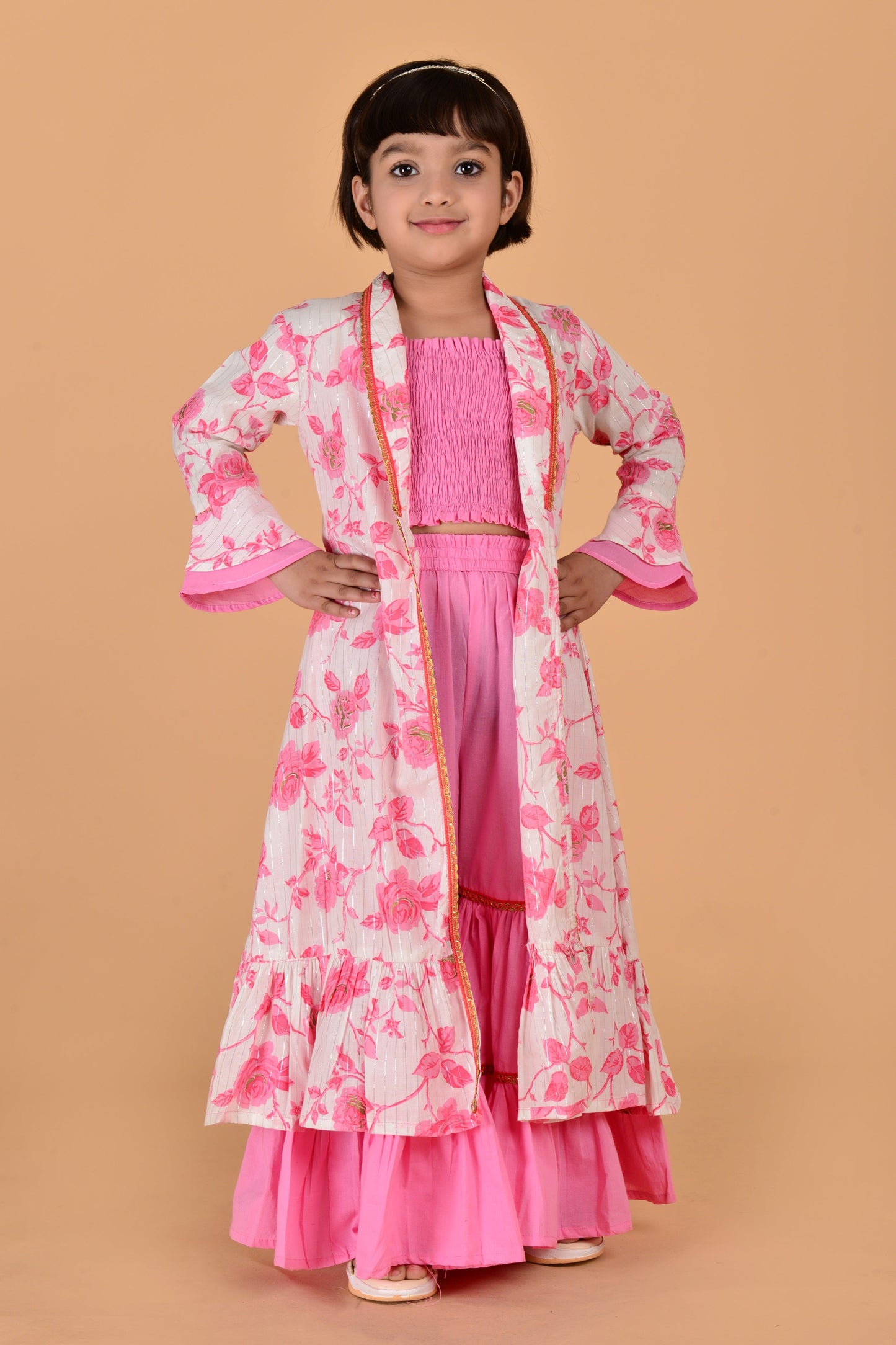 Cutie Diva Girls Kids Sharara Set With Shrug & Top