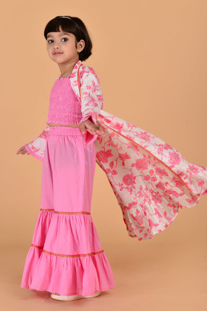 Cutie Diva Girls Kids Sharara Set With Shrug & Top