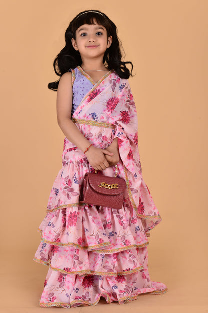 Cutie Diva Girls Ready to Wear Floral Print Saree With Choli