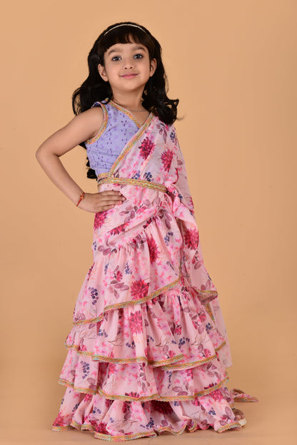 Cutie Diva Girls Ready to Wear Floral Print Saree With Choli