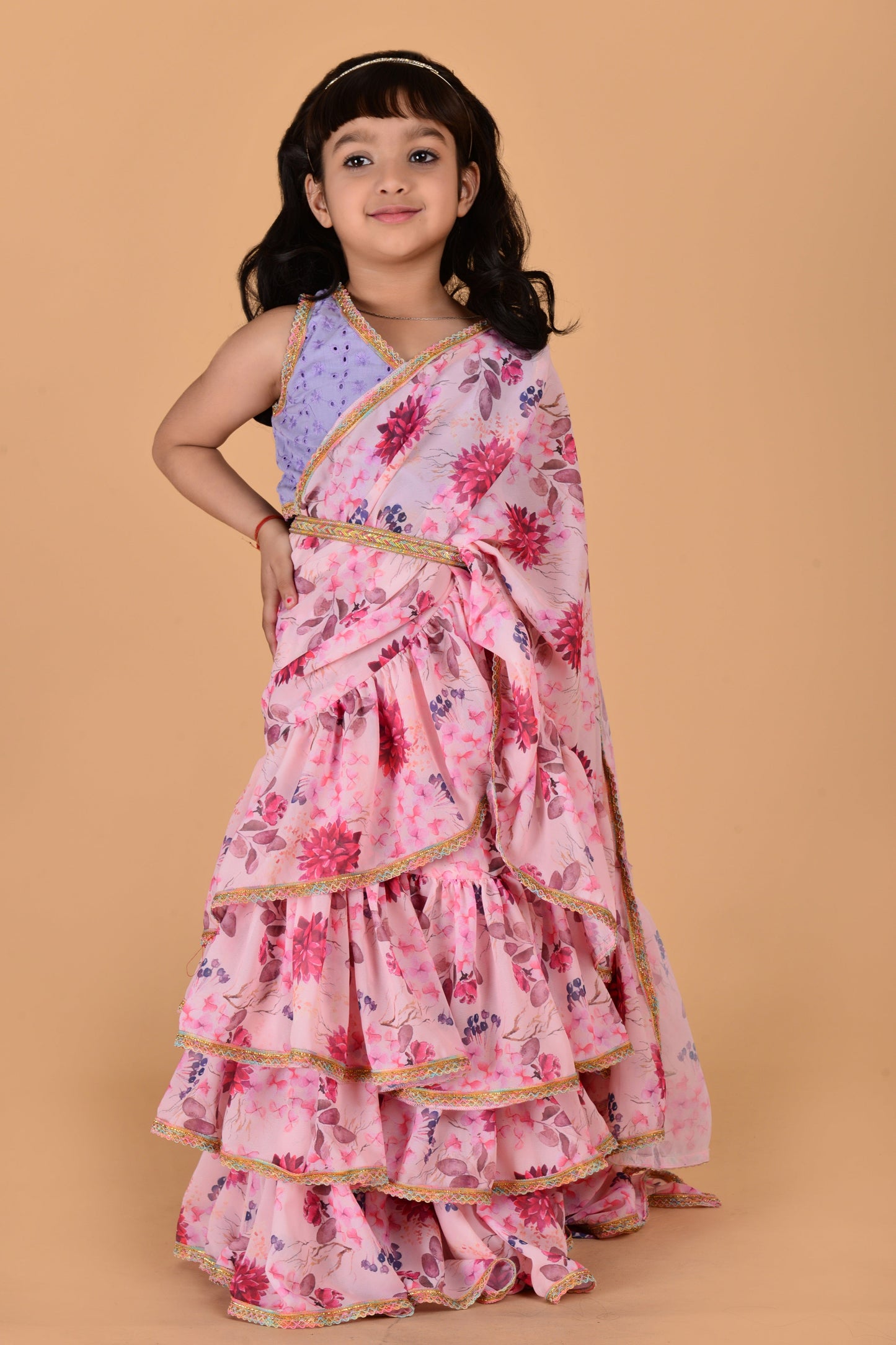 Cutie Diva Girls Ready to Wear Floral Print Saree With Choli