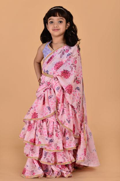 Cutie Diva Girls Ready to Wear Floral Print Saree With Choli