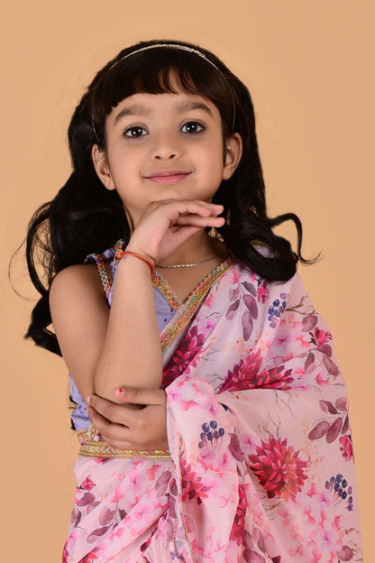 Cutie Diva Girls Ready to Wear Floral Print Saree With Choli