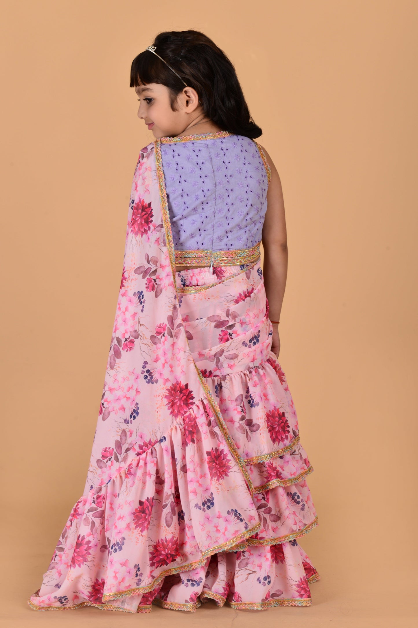 Cutie Diva Girls Ready to Wear Floral Print Saree With Choli