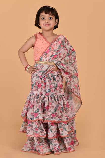 Cutie Diva Girls Pre Draped Ready To Wear Saree With Choli