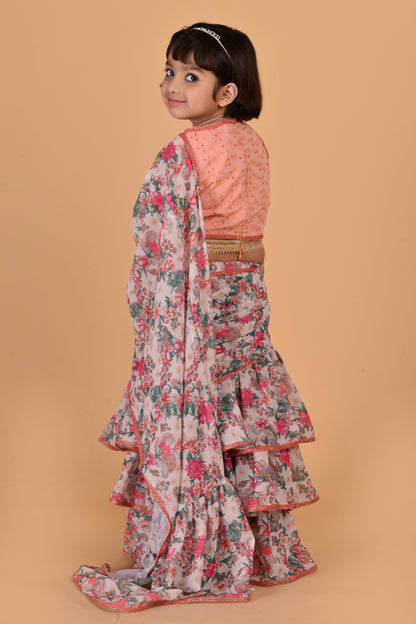 Cutie Diva Girls Pre Draped Ready To Wear Saree With Choli