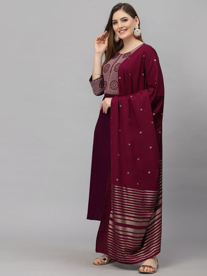 Anam Ethnic Set Women Embroidered Solid Kurta and Pant with Dupatta