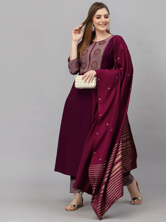 Anam Ethnic Set Women Embroidered Solid Kurta and Pant with Dupatta