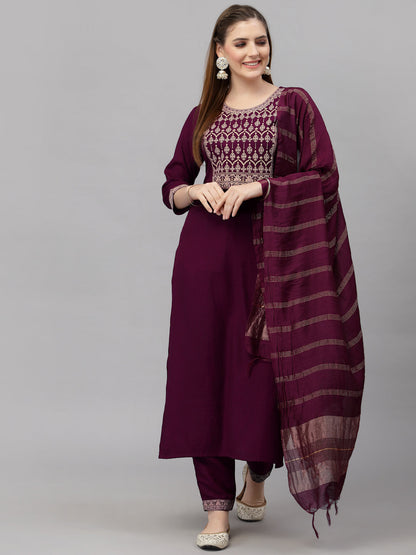 Anam Ethnic Set Women Embroidered Solid Kurta and Pant with Dupatta