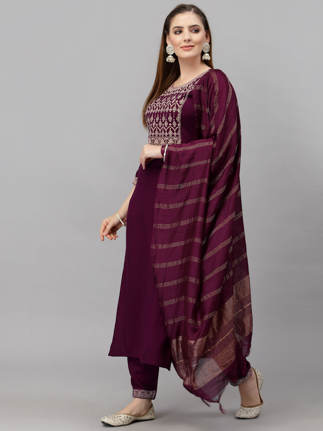 Anam Ethnic Set Women Embroidered Solid Kurta and Pant with Dupatta