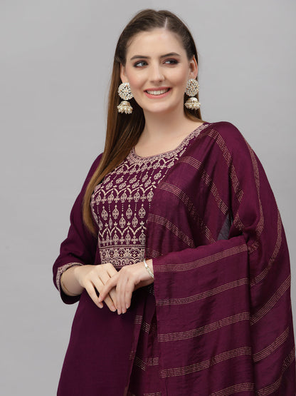 Anam Ethnic Set Women Embroidered Solid Kurta and Pant with Dupatta