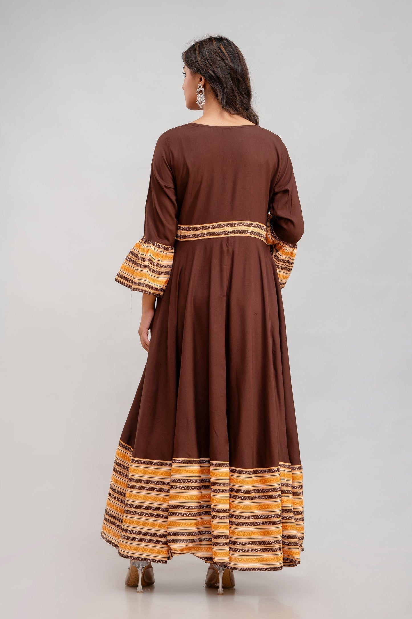 Anam jaipuri Long Flared Printed Kurta in Brown