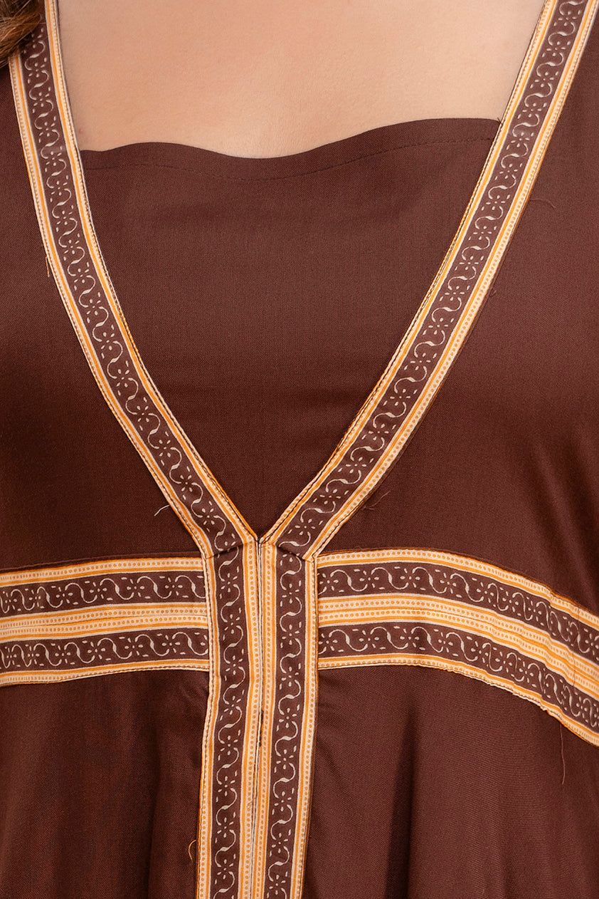 Anam jaipuri Long Flared Printed Kurta in Brown