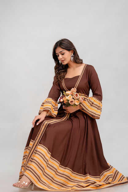 Anam jaipuri Long Flared Printed Kurta in Brown