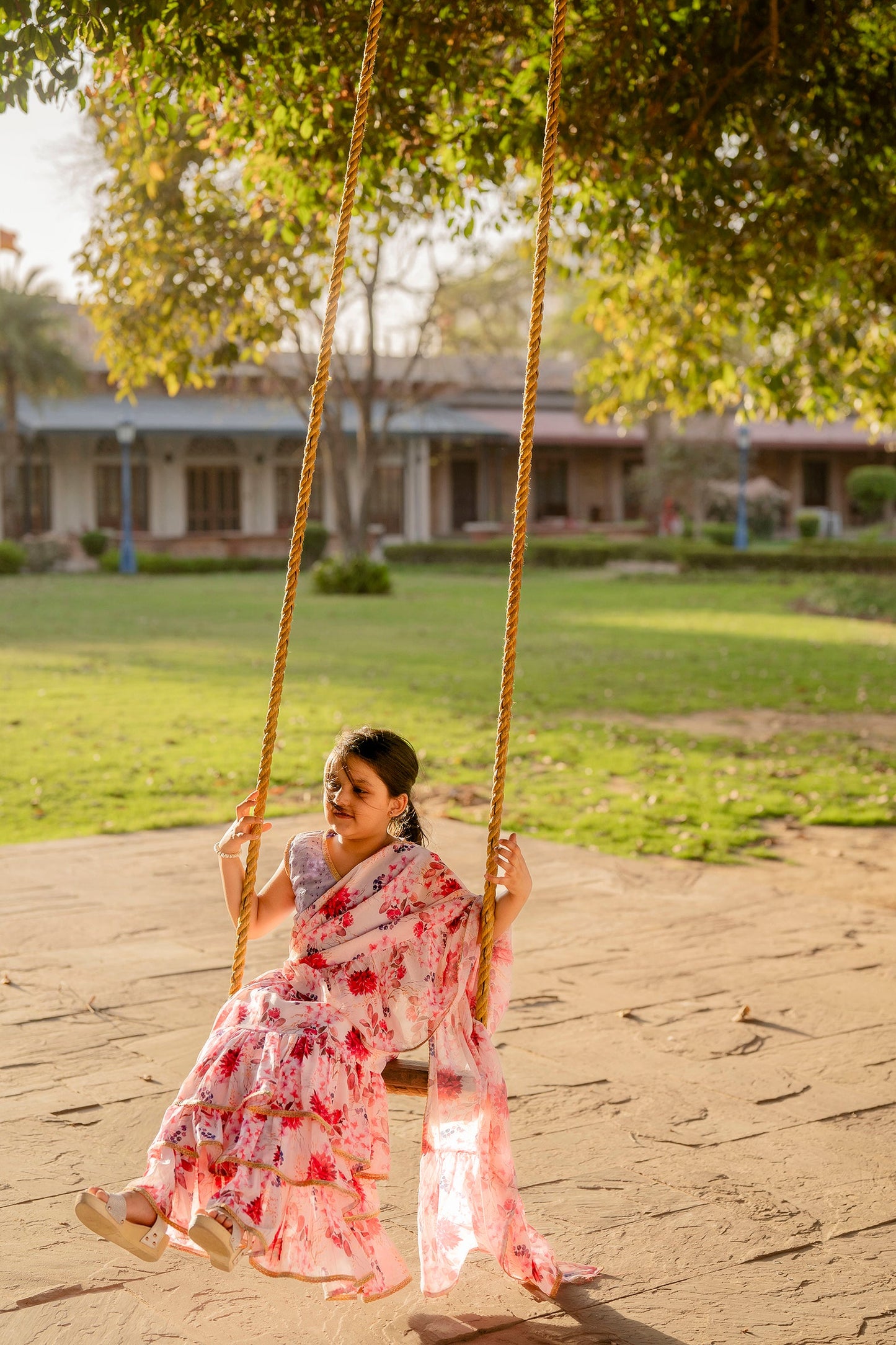 Cutie Diva Girls Pre Draped Ready To Wear Saree With schiffli Blouse