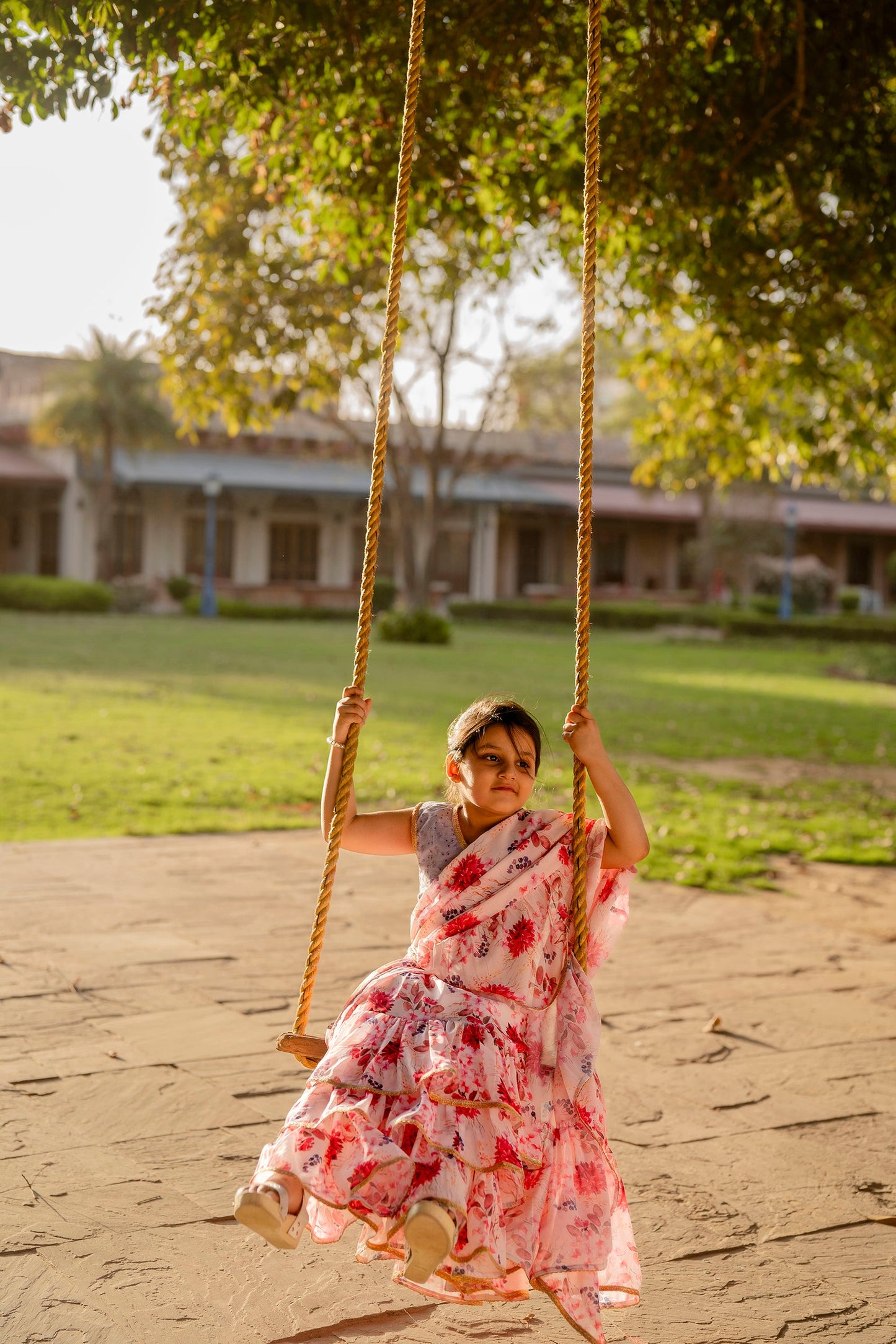 Cutie Diva Girls Pre Draped Ready To Wear Saree With schiffli Blouse