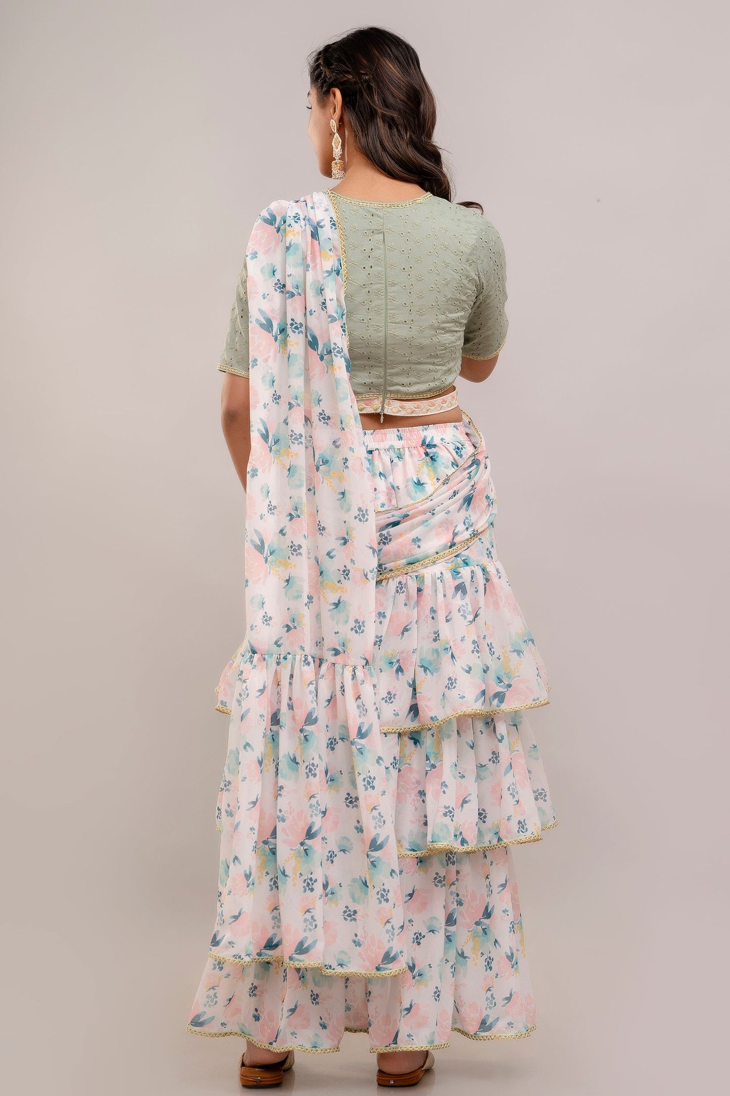 Anam jaipuri  Embroidered Pre-Draped Saree With Blouse & belt