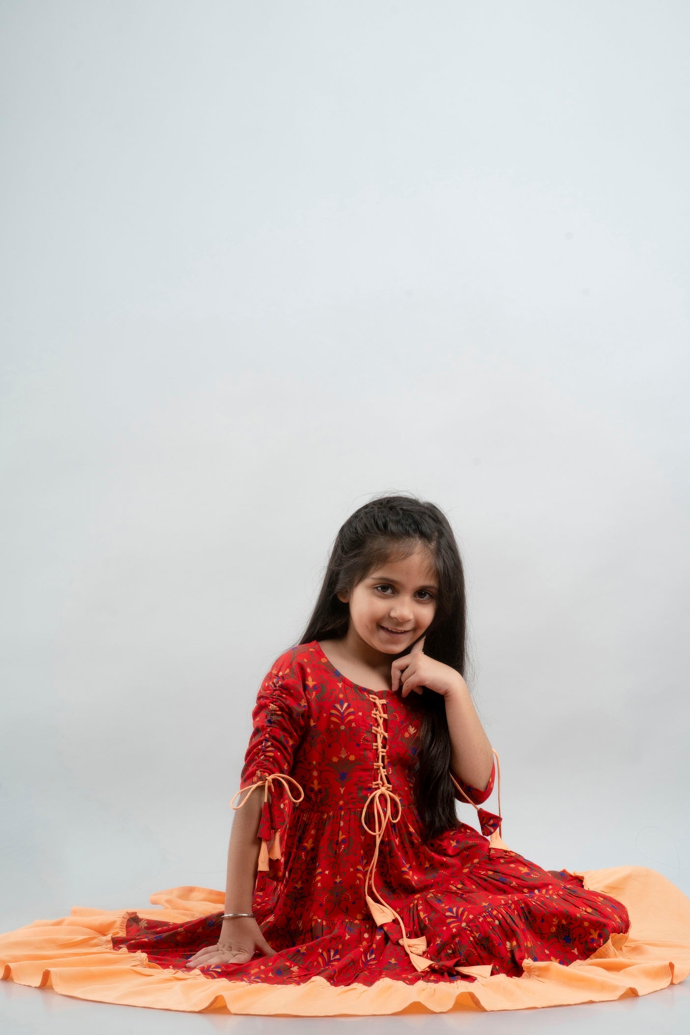 Anam jaipuri Girls Anarkali Kurta in Red & Pink